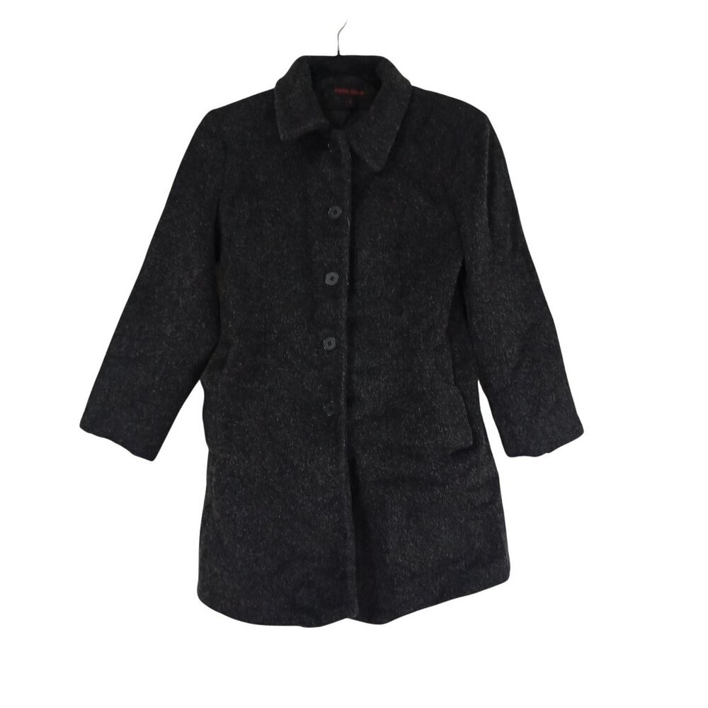 Anne Klein Womens Charcoal Wool Blend Button-Front Coat Pockets Size 4